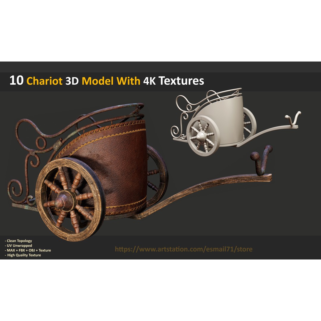 Chariot 3D Model – Low Poly Game Asset with PBR Textures, FBX - View 8