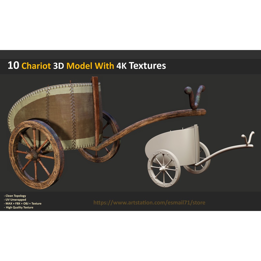 Chariot 3D Model – Low Poly Game Asset with PBR Textures, FBX - View 9