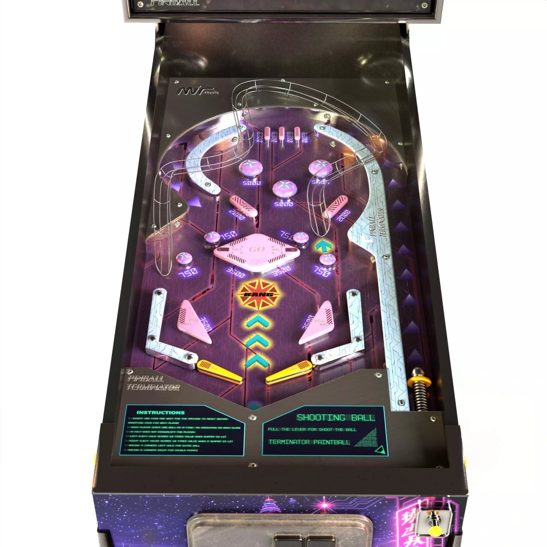 Pinball Machine 3D Model – Low Poly Game Asset with 4K PBR Textures - View 5