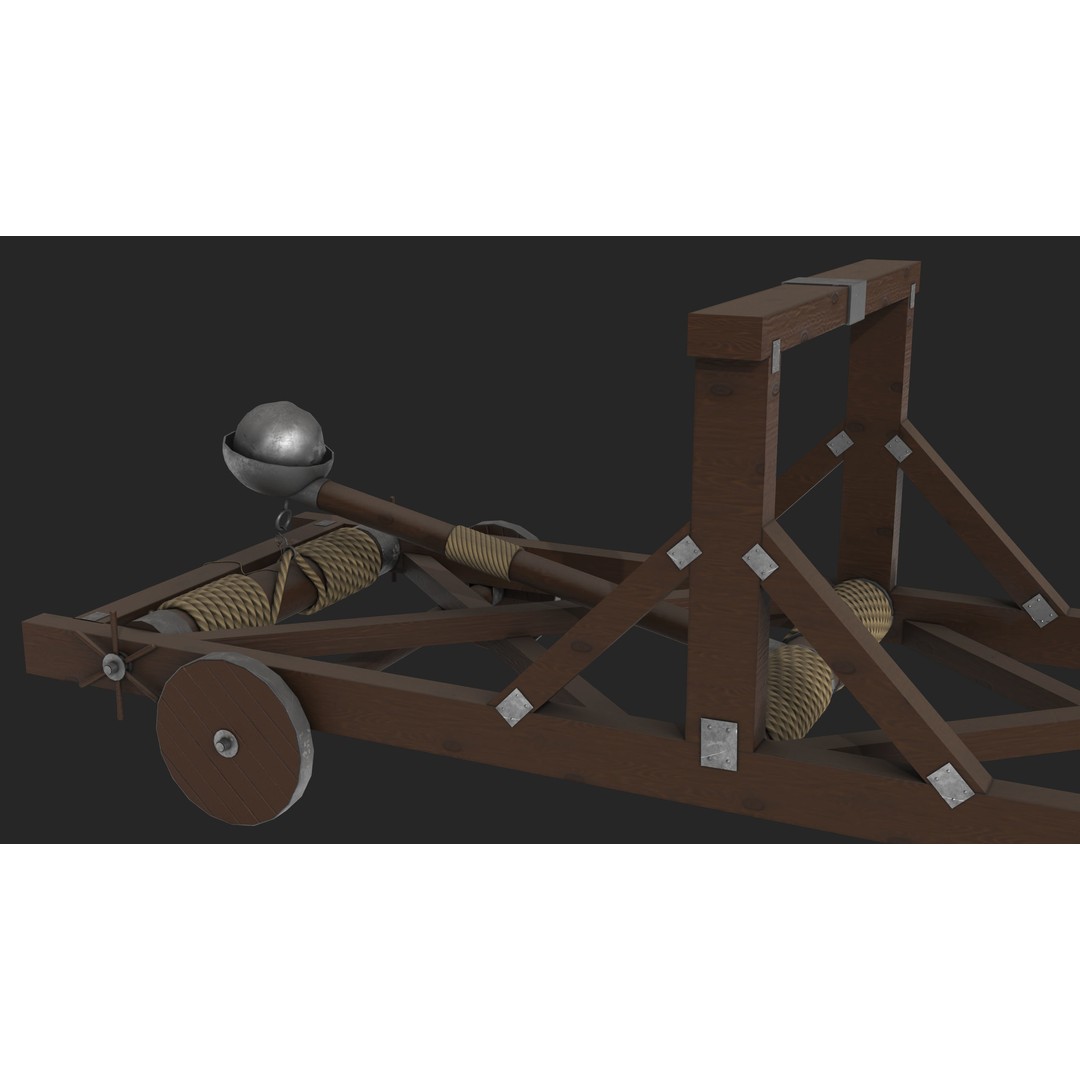 Medieval Catapult 3D Model – Low Poly Game Asset, PBR Textures Included - View 14