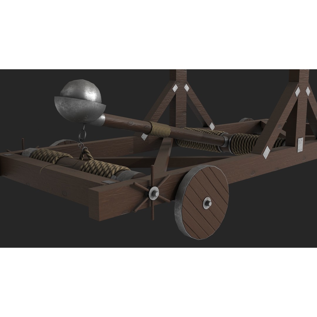 Medieval Catapult 3D Model – Low Poly Game Asset, PBR Textures Included - View 15