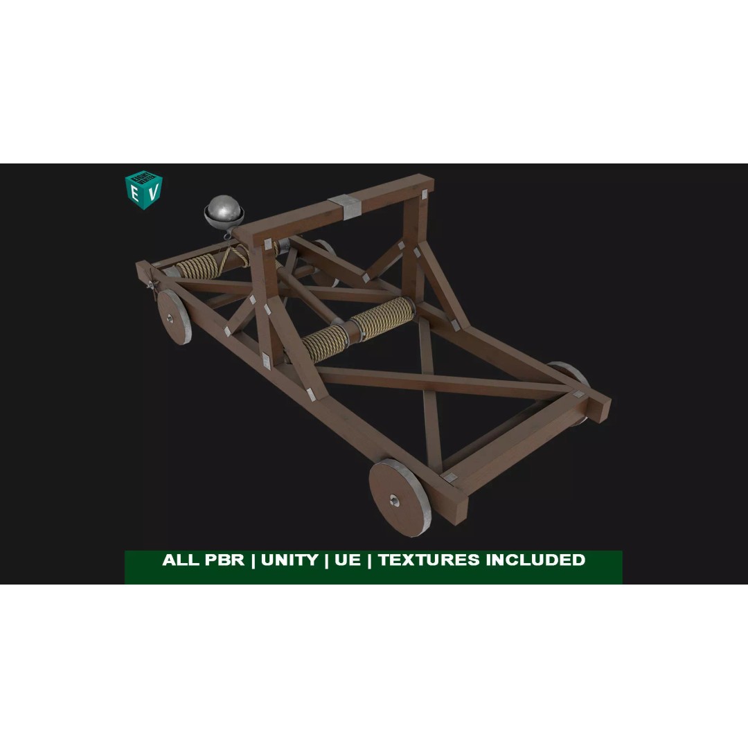 Medieval Catapult 3D Model – Low Poly Game Asset, PBR Textures Included - View 2