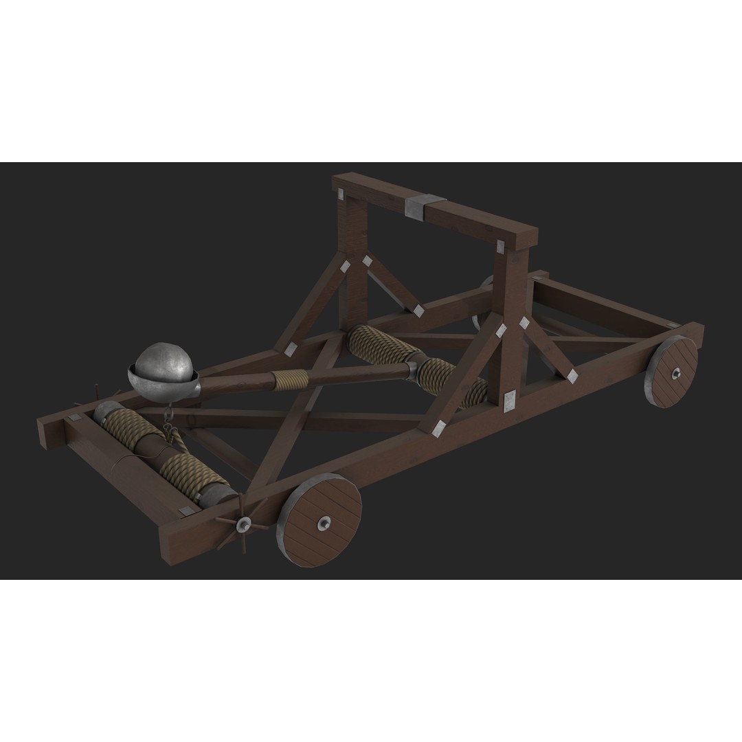 Medieval Catapult 3D Model – Low Poly Game Asset, PBR Textures Included - View 3