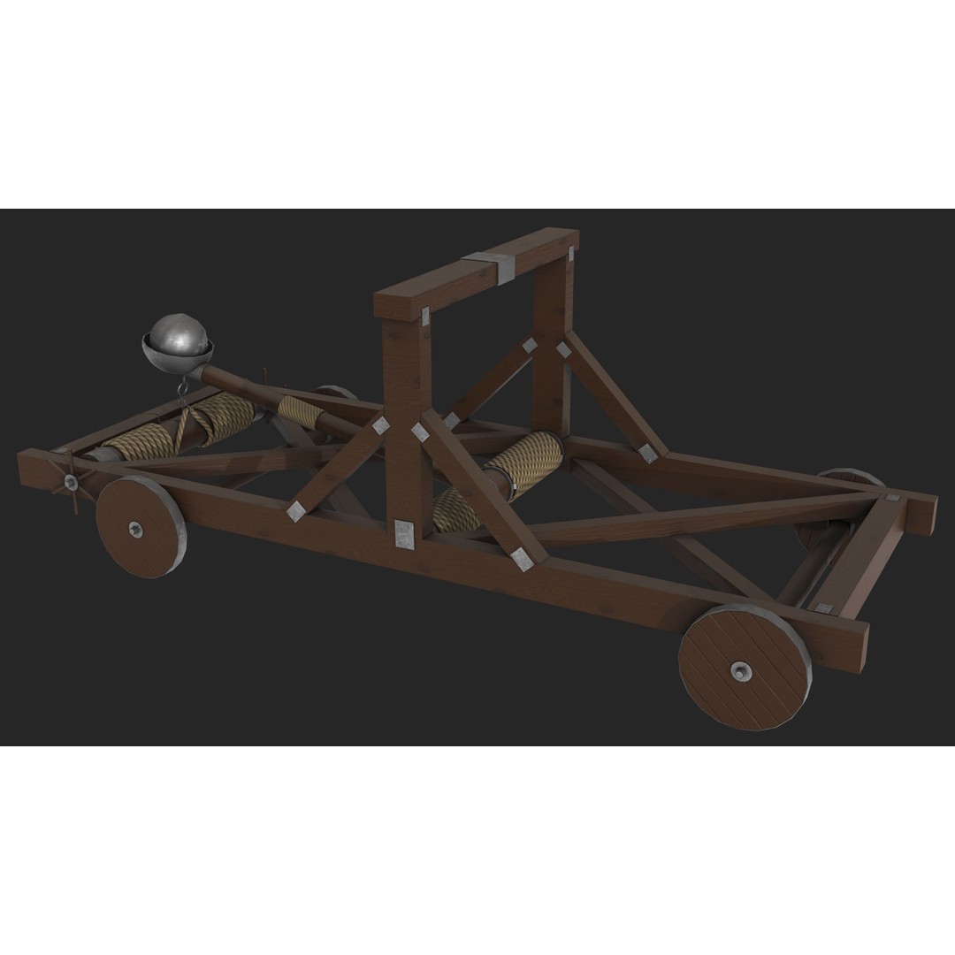 Medieval Catapult 3D Model – Low Poly Game Asset, PBR Textures Included - View 4