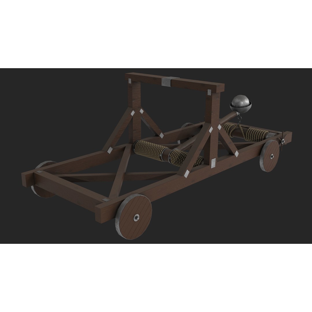 Medieval Catapult 3D Model – Low Poly Game Asset, PBR Textures Included - View 6