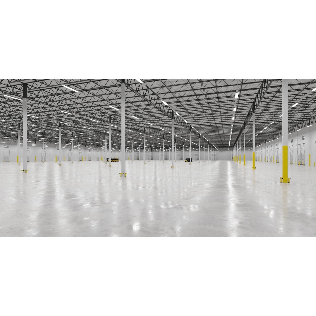 Warehouse Interior 3D Model – Low Poly Industrial Hall, FBX, OBJ, Blender - View 3