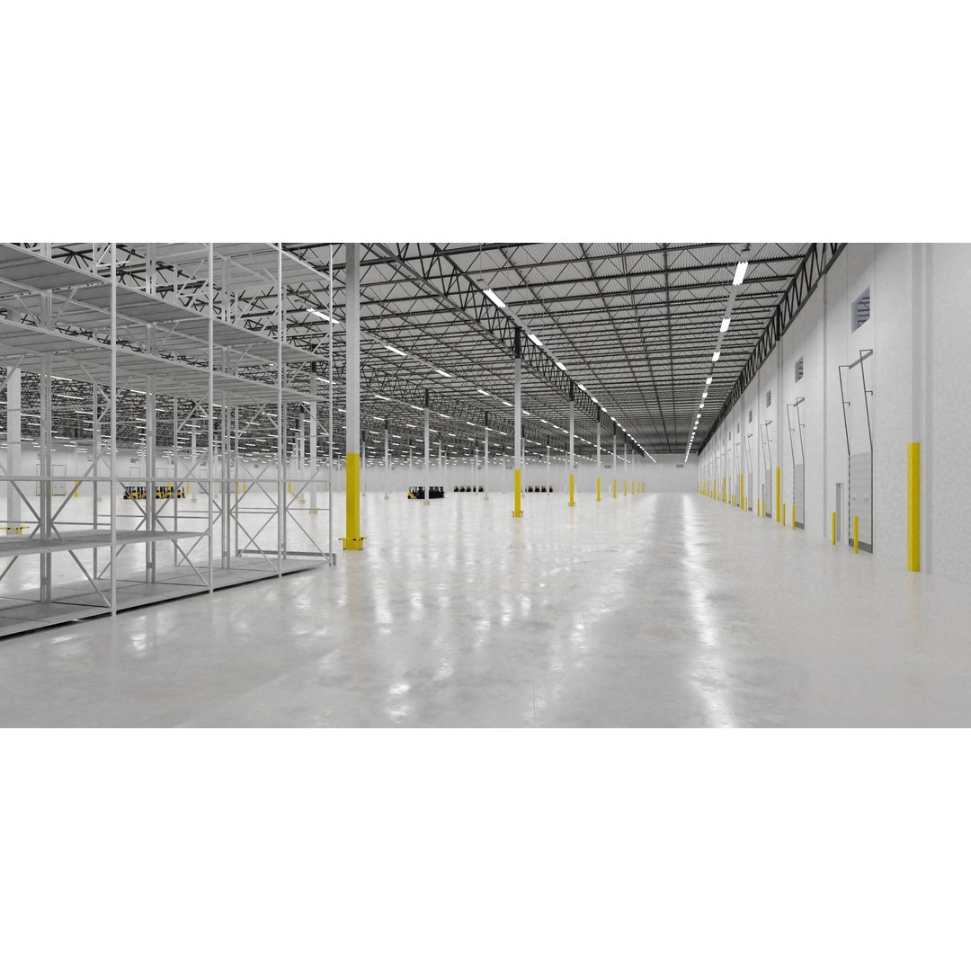 Warehouse Interior 3D Model – Low Poly Industrial Hall, FBX, OBJ, Blender - View 4