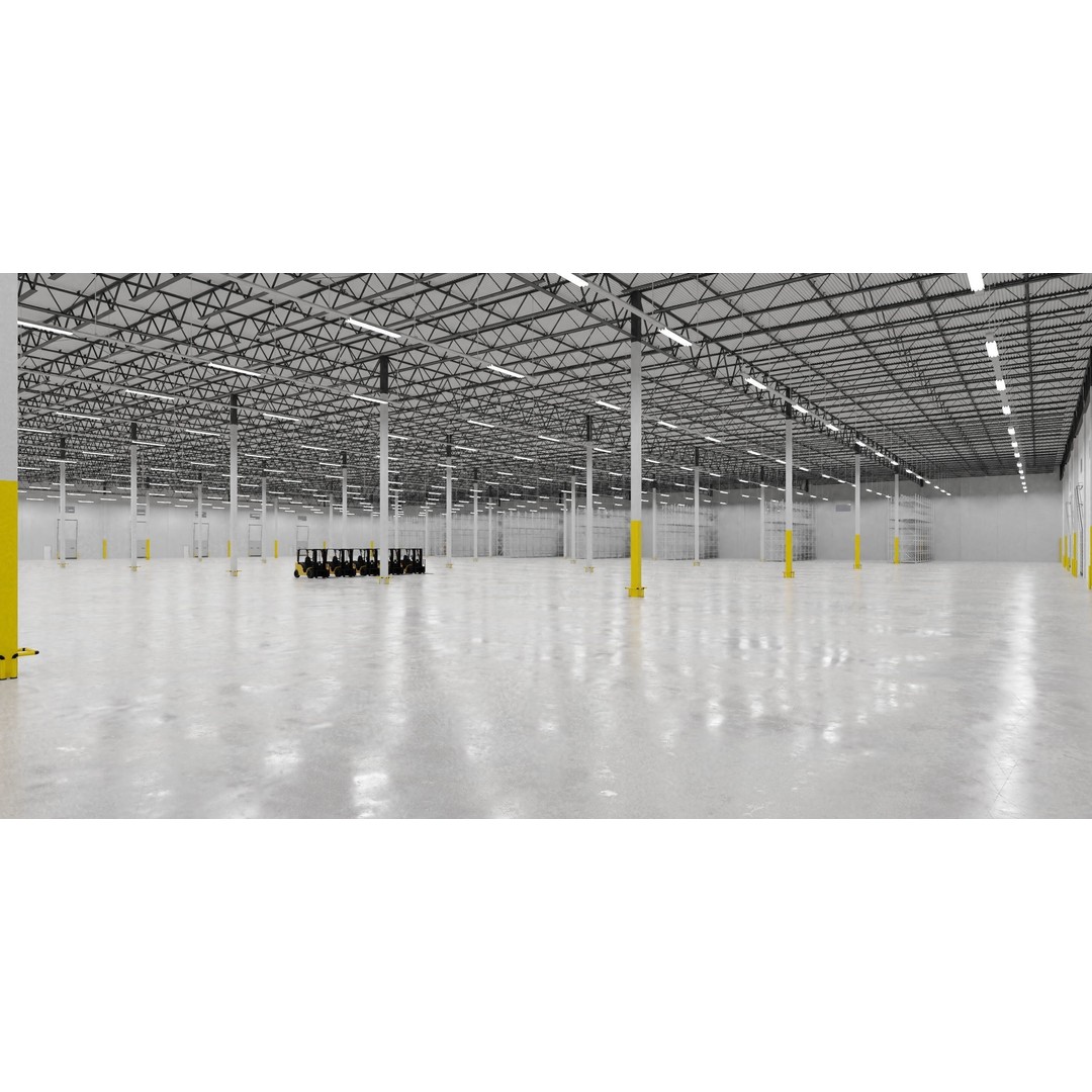 Warehouse Interior 3D Model – Low Poly Industrial Hall, FBX, OBJ, Blender - View 5