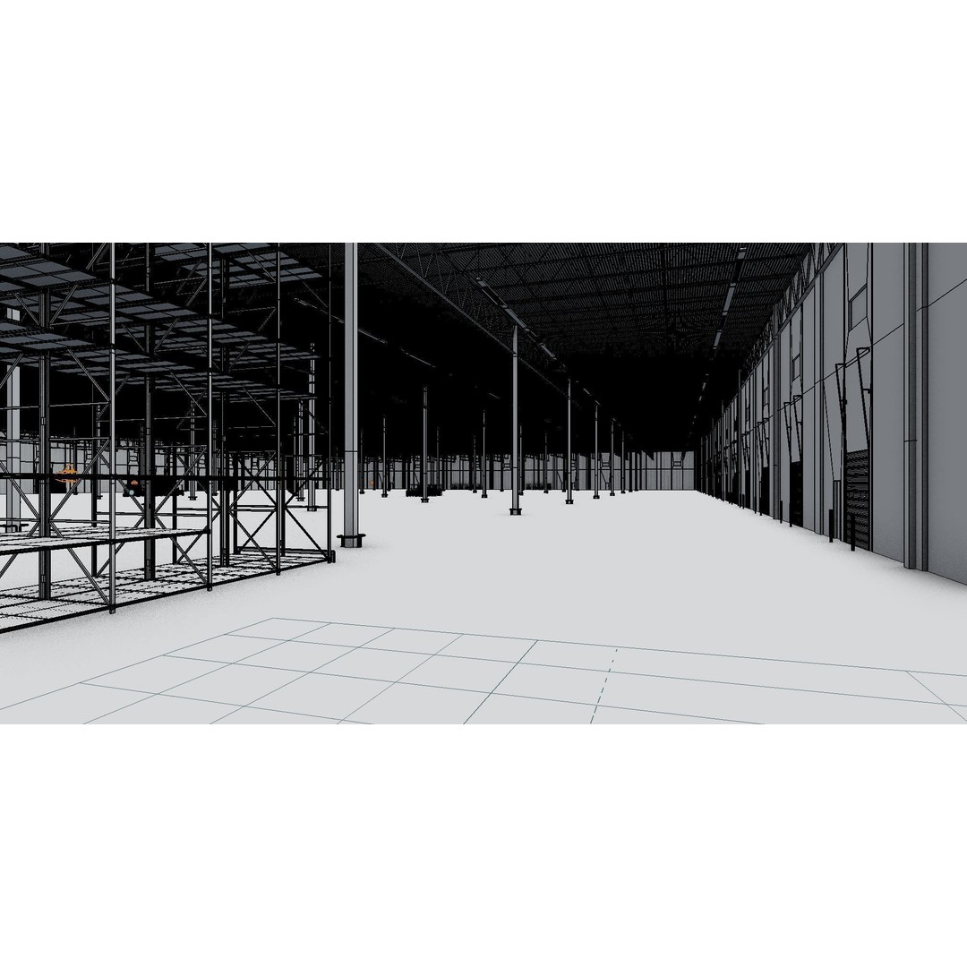 Warehouse Interior 3D Model – Low Poly Industrial Hall, FBX, OBJ, Blender - View 7