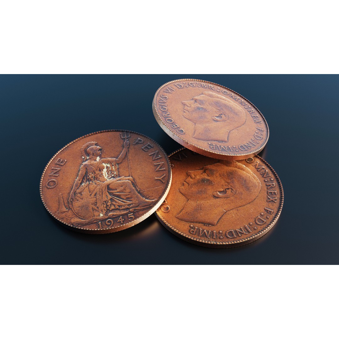 British One Penny Coin 3D Model – Low Poly Scanned Asset, FBX - View 10