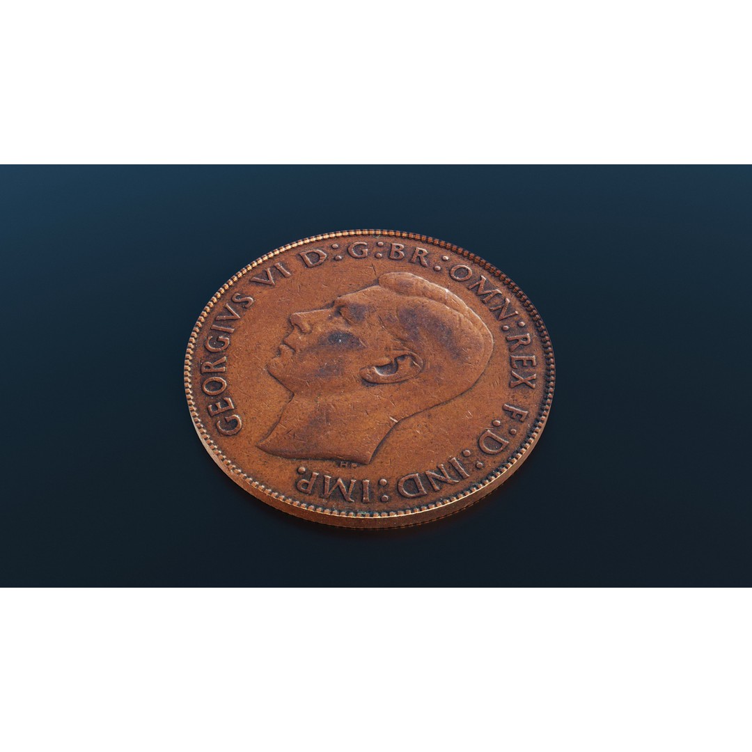 British One Penny Coin 3D Model – Low Poly Scanned Asset, FBX - View 4
