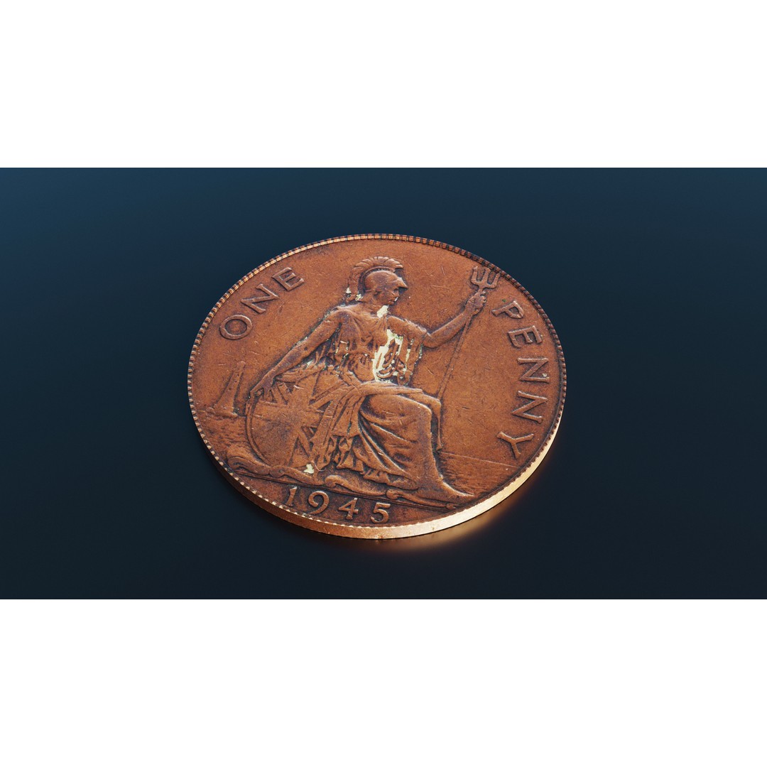 British One Penny Coin 3D Model – Low Poly Scanned Asset, FBX - View 5