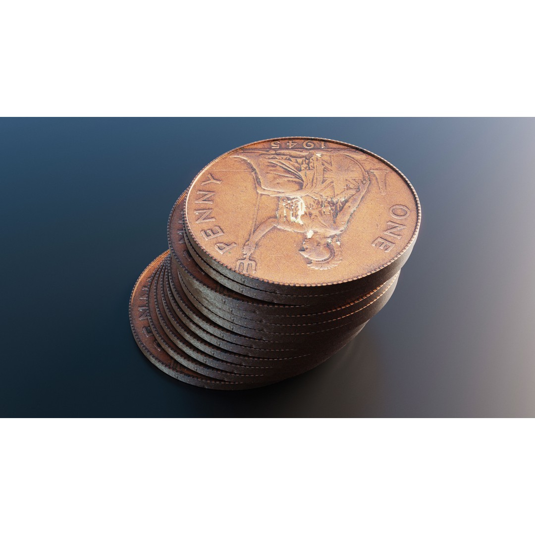 British One Penny Coin 3D Model – Low Poly Scanned Asset, FBX - View 6