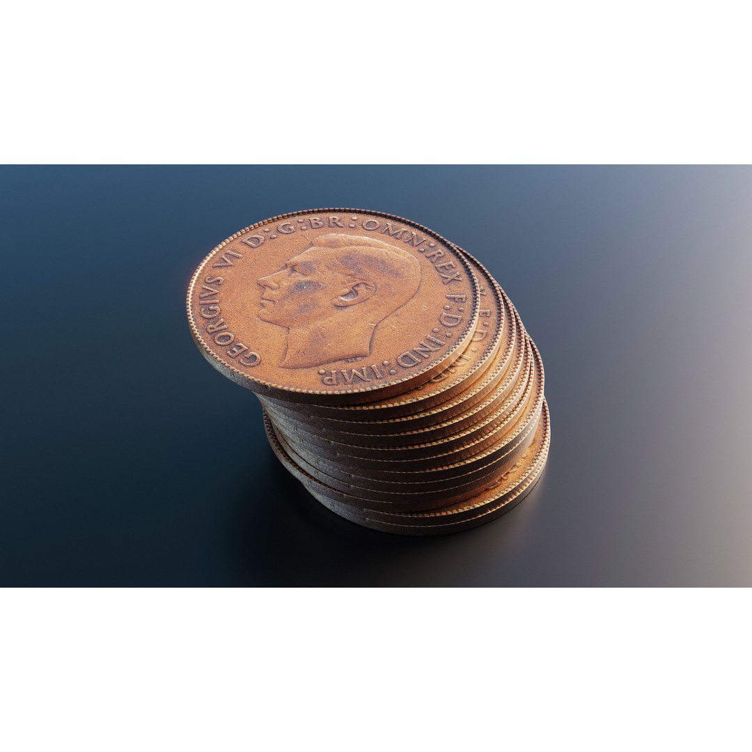 British One Penny Coin 3D Model – Low Poly Scanned Asset, FBX - View 7