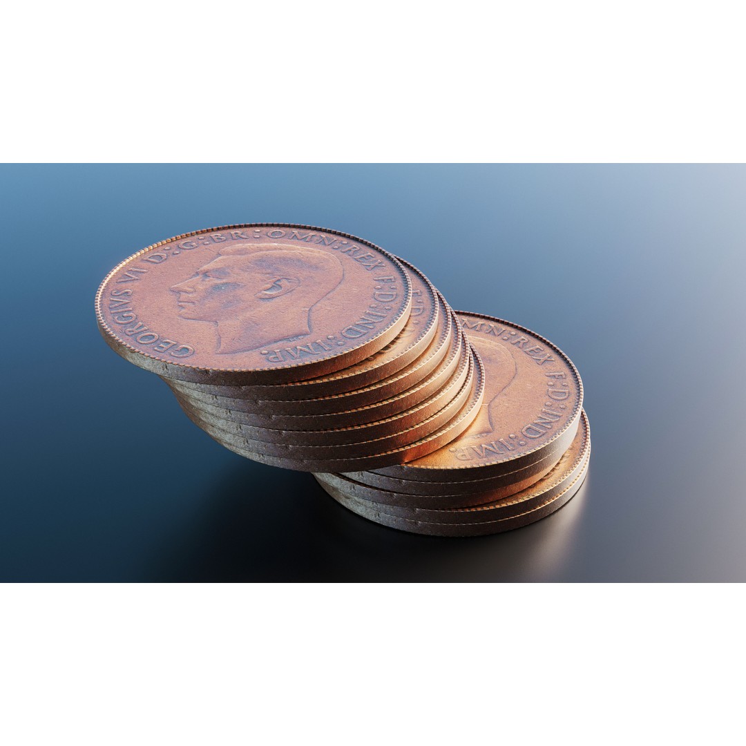 British One Penny Coin 3D Model – Low Poly Scanned Asset, FBX - View 8