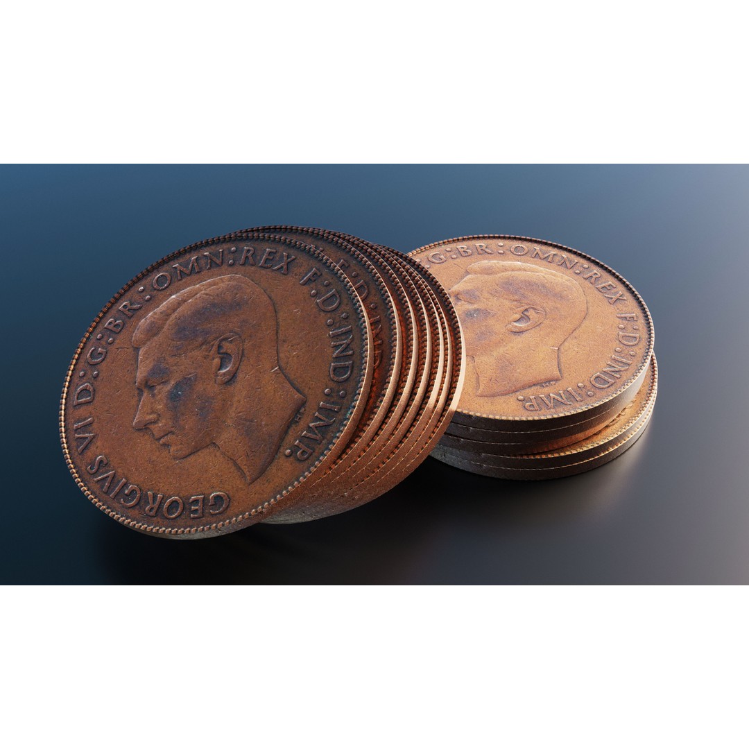 British One Penny Coin 3D Model – Low Poly Scanned Asset, FBX - View 9