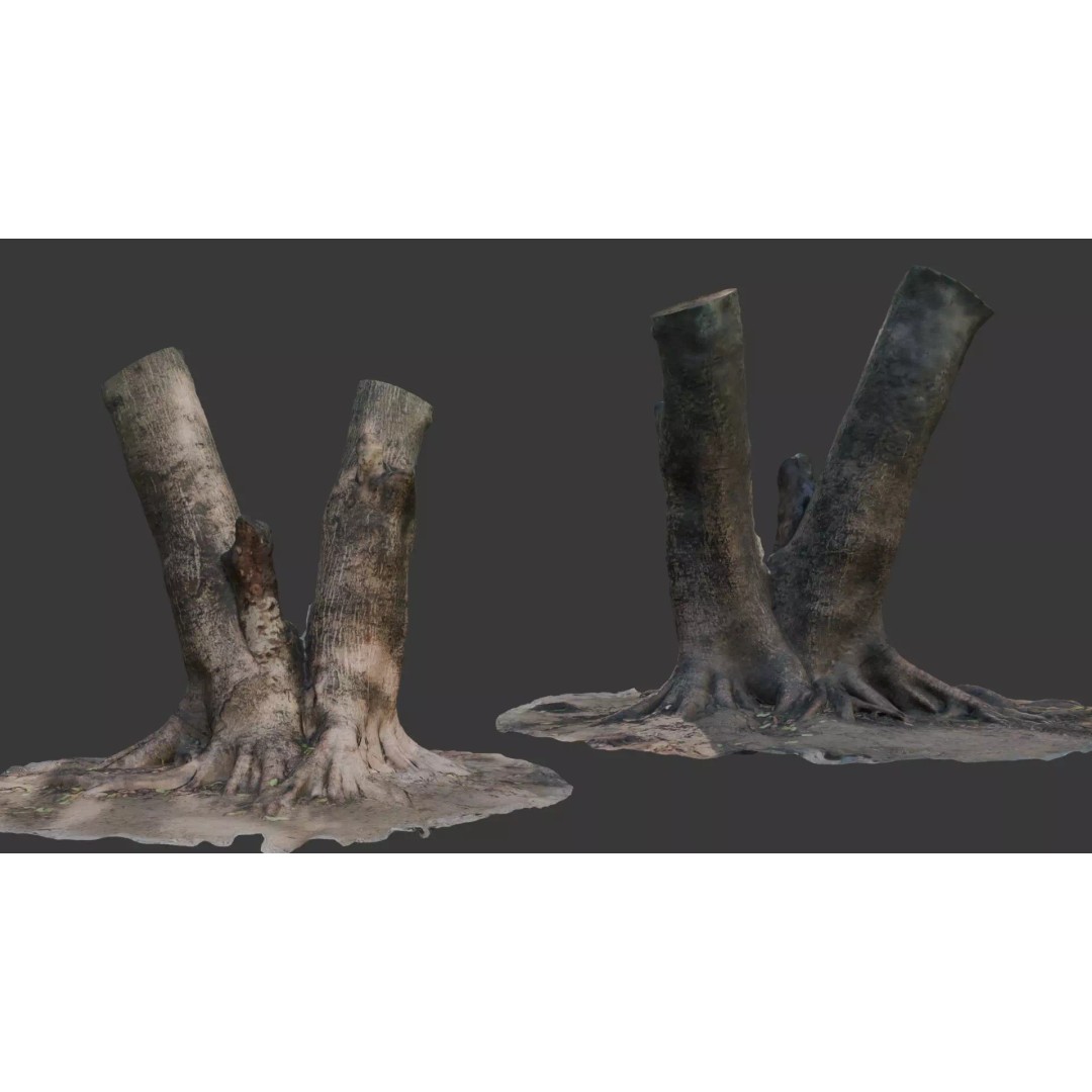 V-Shaped Tree Trunk 3D Model – Low Poly Game Asset, FBX, PBR - View 2