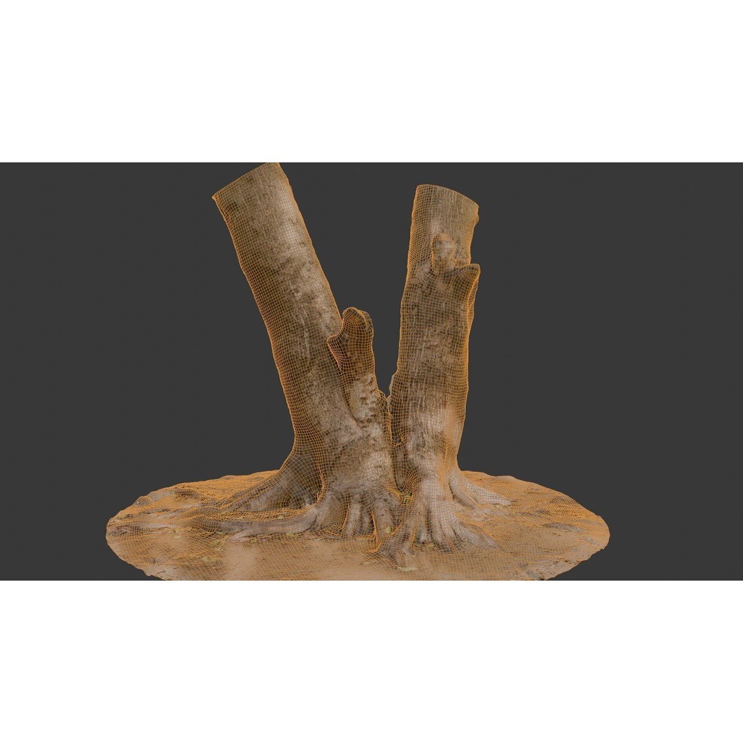 V-Shaped Tree Trunk 3D Model – Low Poly Game Asset, FBX, PBR - View 4
