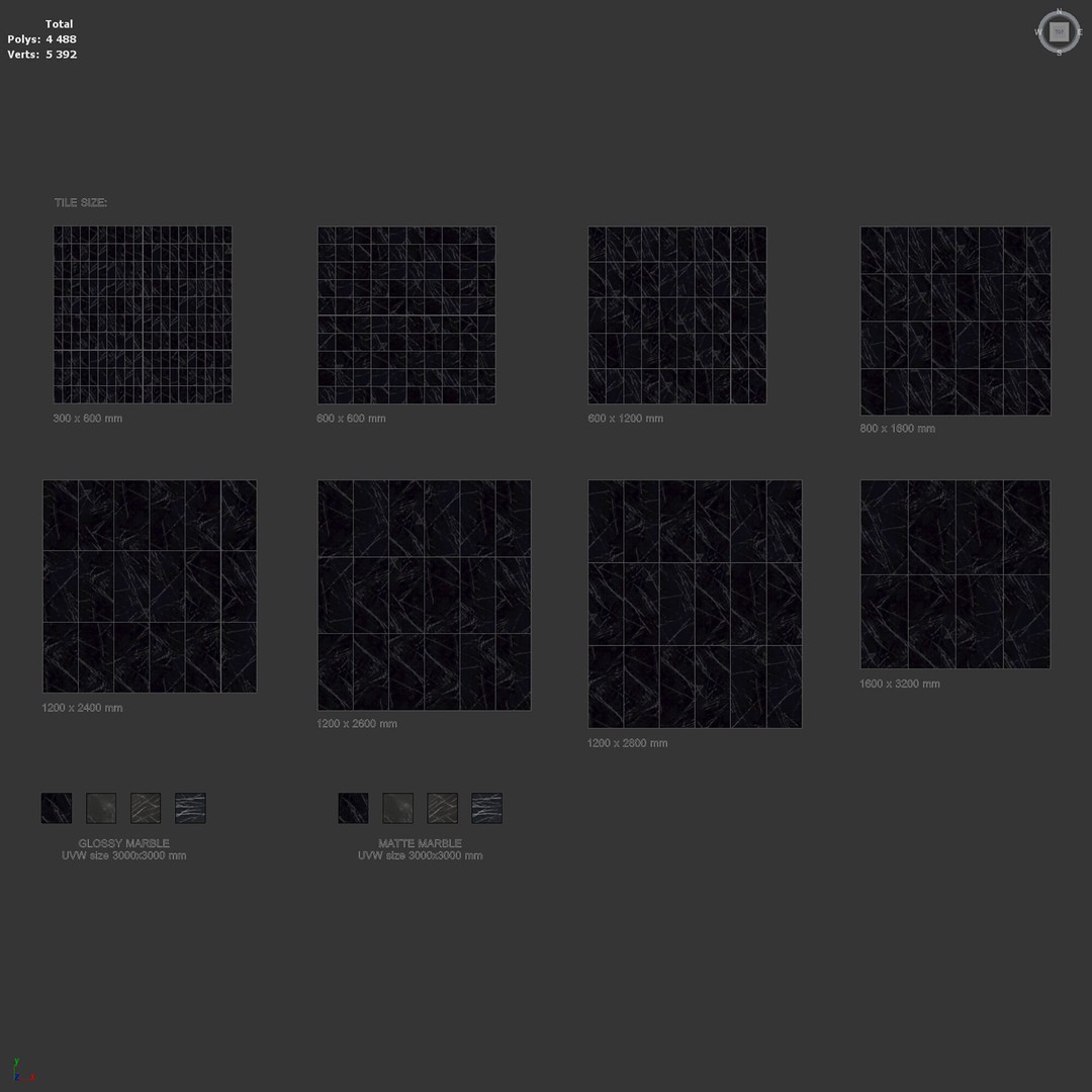 Marble Porcelain Tiles 3D Model – PBR Textures, Various Sizes, FBX, OBJ - View 10