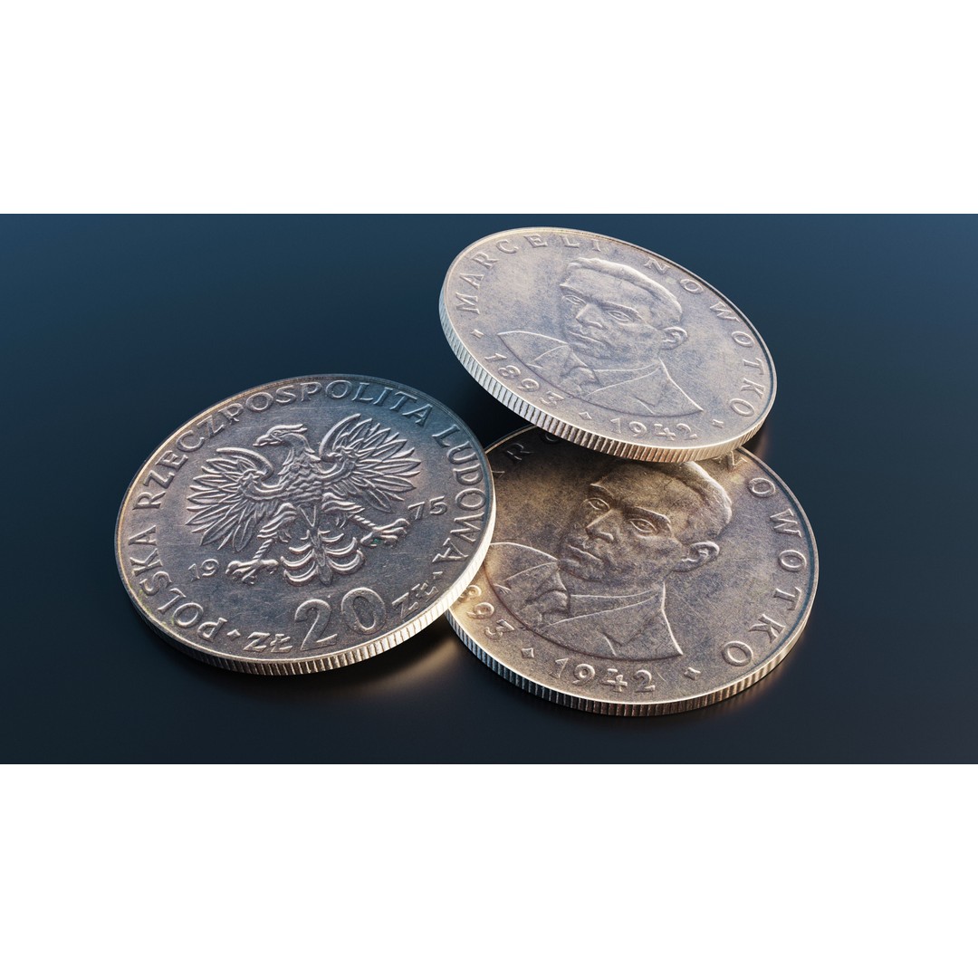 Polish 20 Zlotych Coin 3D Model – Low Poly Scanned Asset, FBX - View 10