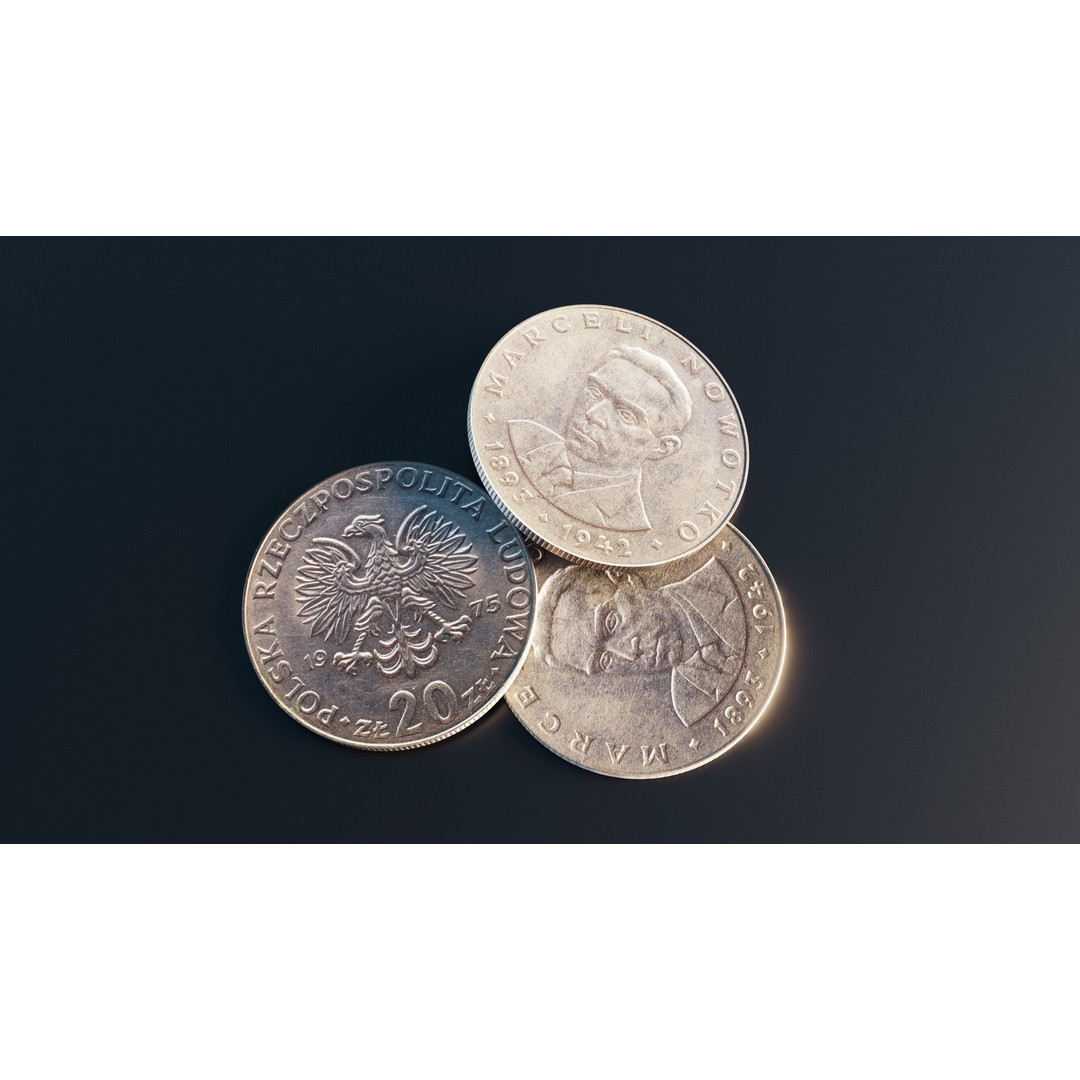 Polish 20 Zlotych Coin 3D Model – Low Poly Scanned Asset, FBX - View 11