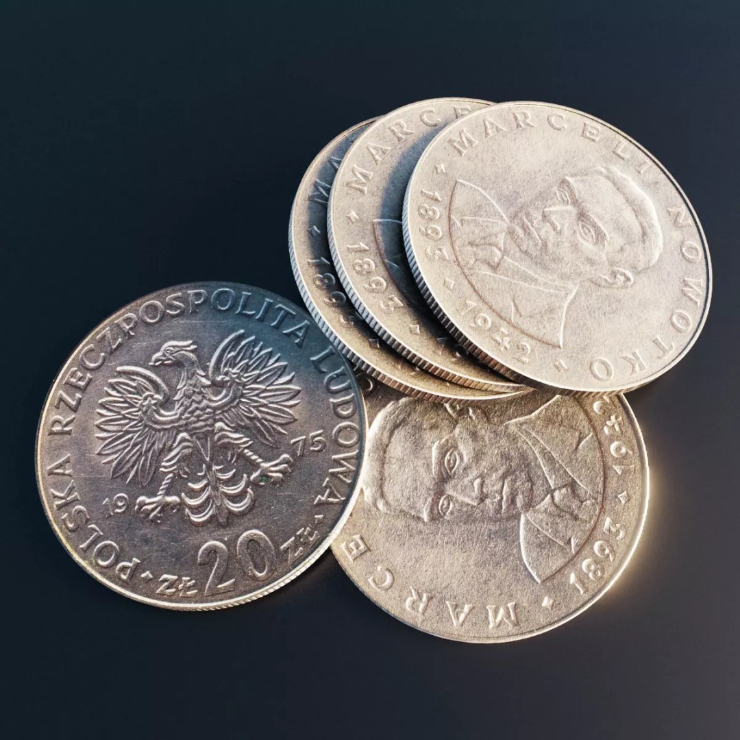 Polish 20 Zlotych Coin 3D Model – Low Poly Scanned Asset, FBX - View 2