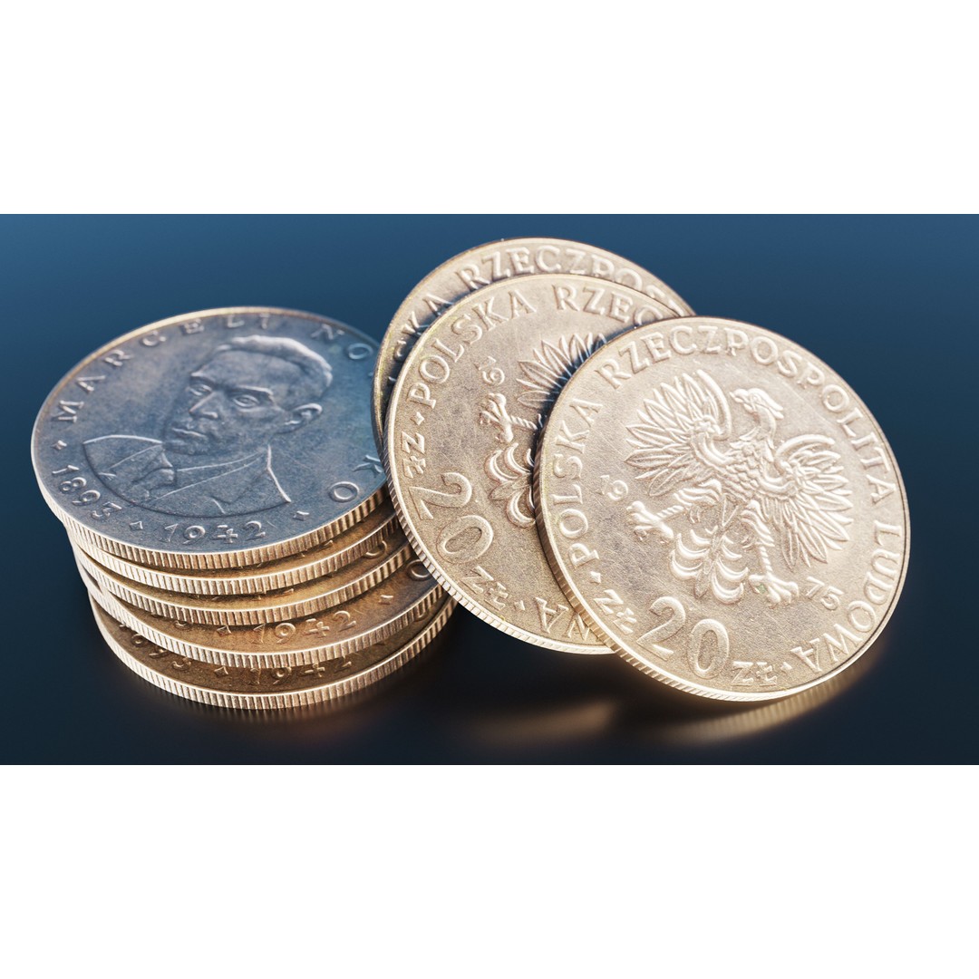 Polish 20 Zlotych Coin 3D Model – Low Poly Scanned Asset, FBX - View 3