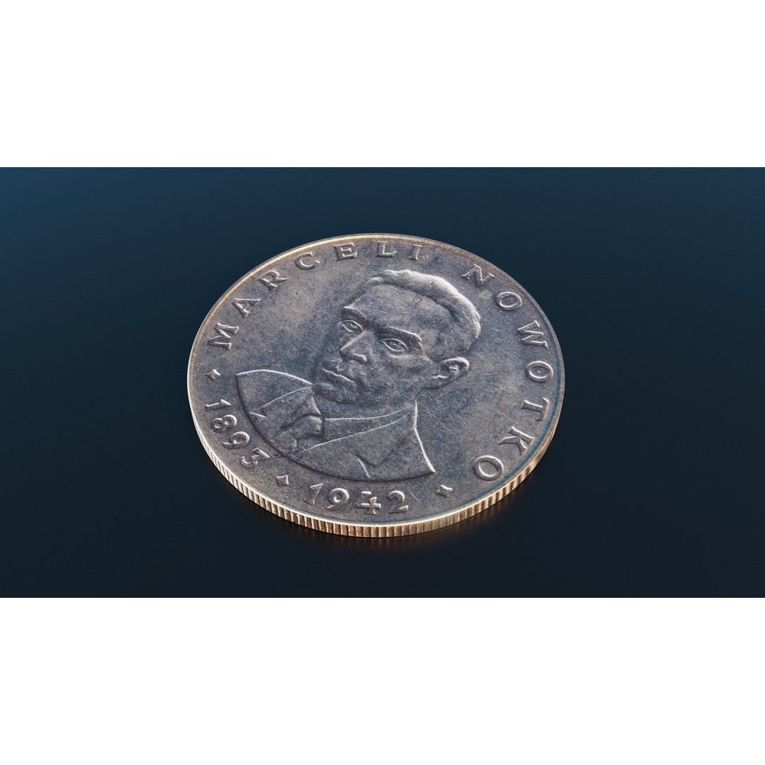 Polish 20 Zlotych Coin 3D Model – Low Poly Scanned Asset, FBX - View 4