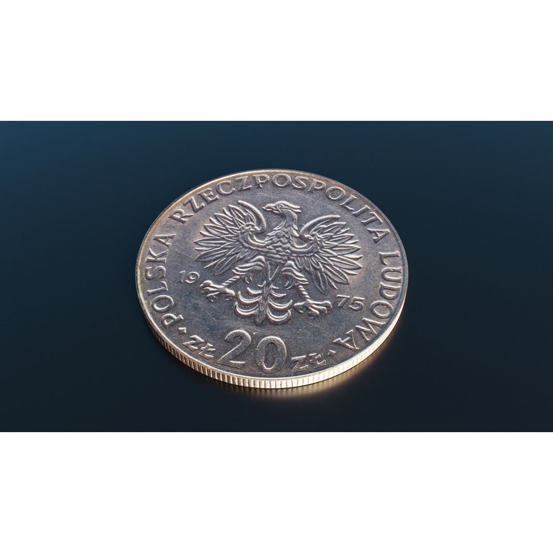 Polish 20 Zlotych Coin 3D Model – Low Poly Scanned Asset, FBX - View 5