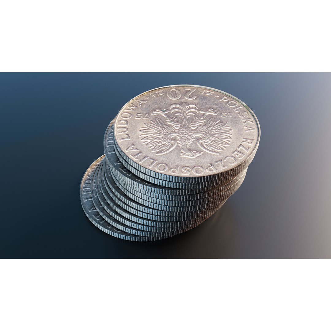 Polish 20 Zlotych Coin 3D Model – Low Poly Scanned Asset, FBX - View 6
