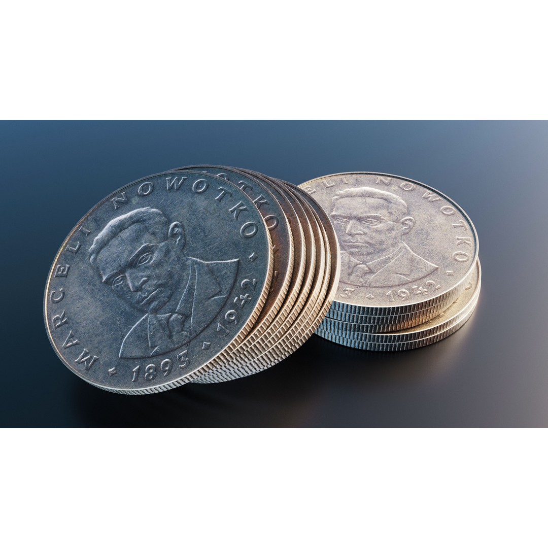 Polish 20 Zlotych Coin 3D Model – Low Poly Scanned Asset, FBX - View 9