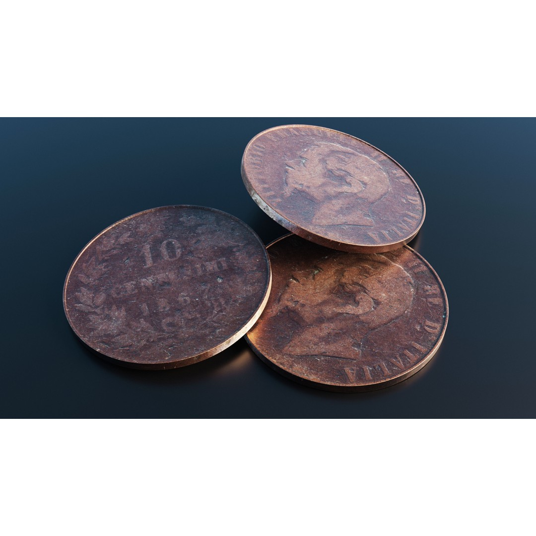 Italian Centesimi Coin 3D Model – Low Poly Scanned Asset, FBX - View 10