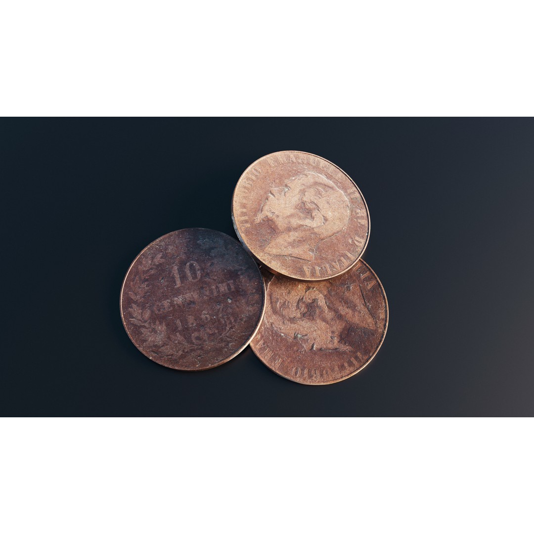 Italian Centesimi Coin 3D Model – Low Poly Scanned Asset, FBX - View 11