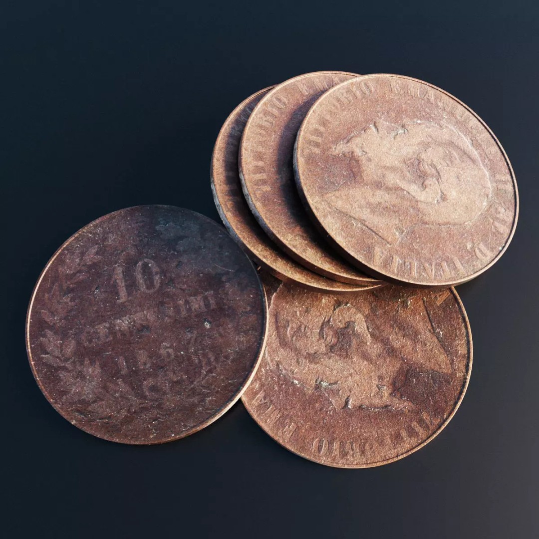 Italian Centesimi Coin 3D Model – Low Poly Scanned Asset, FBX - View 2