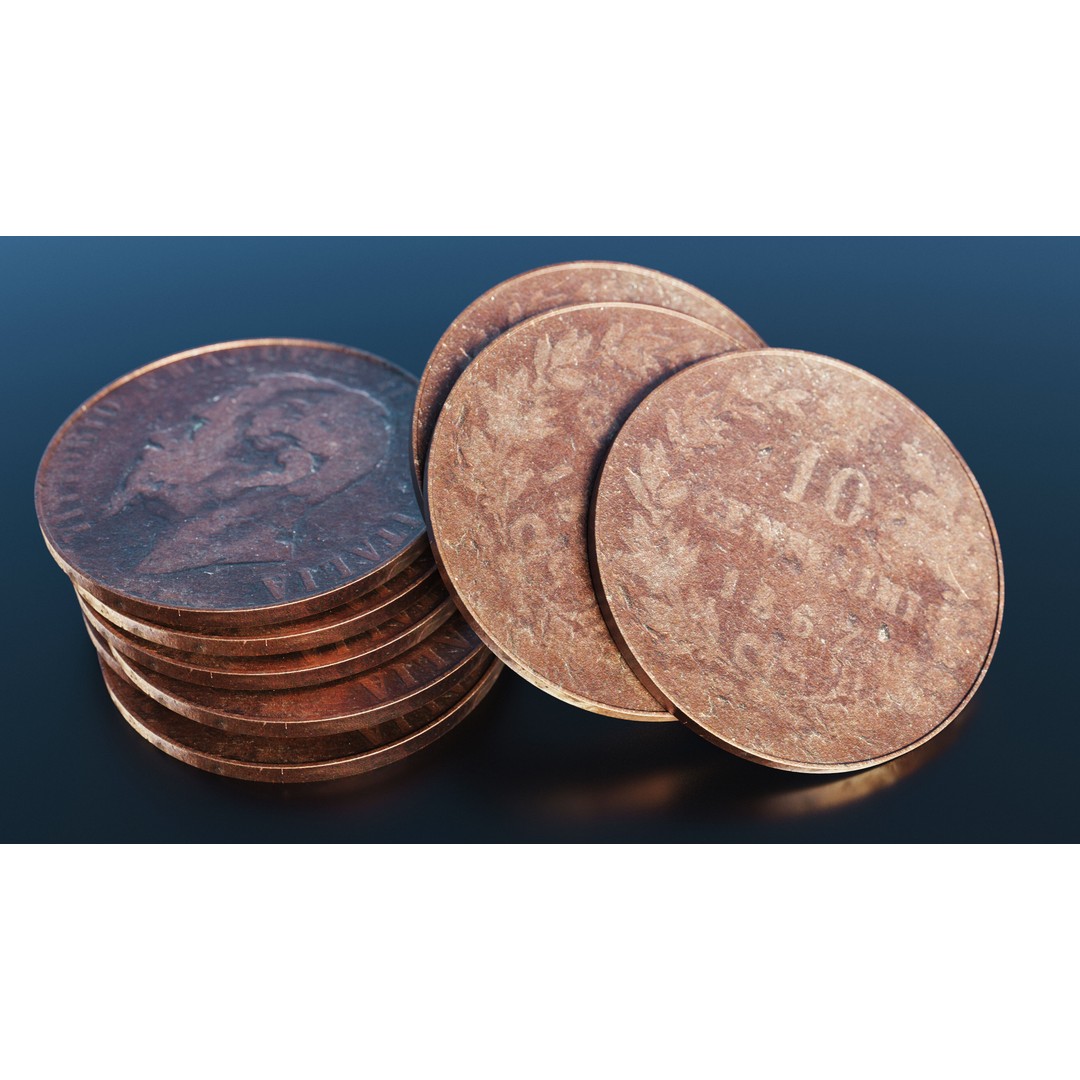 Italian Centesimi Coin 3D Model – Low Poly Scanned Asset, FBX - View 3