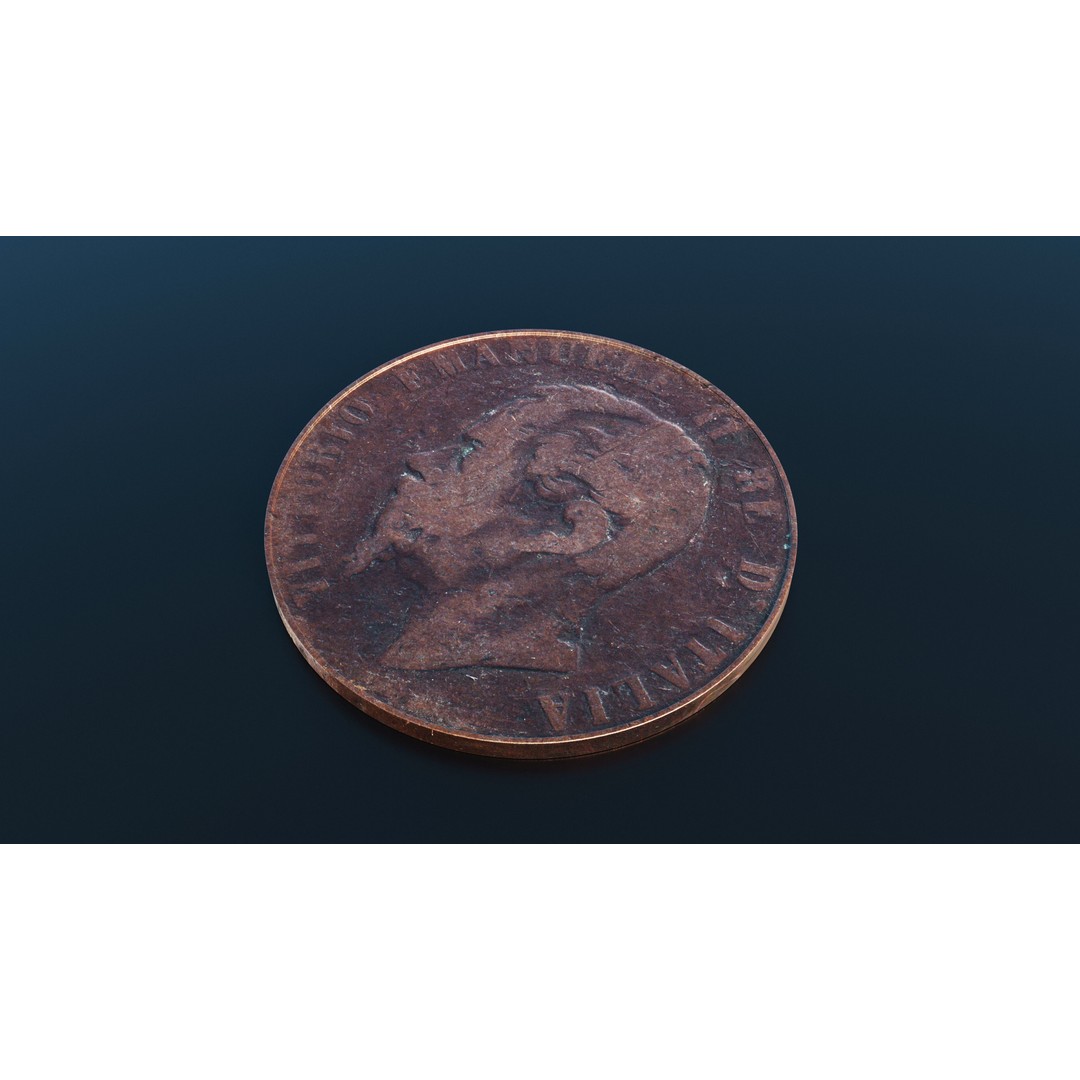 Italian Centesimi Coin 3D Model – Low Poly Scanned Asset, FBX - View 4