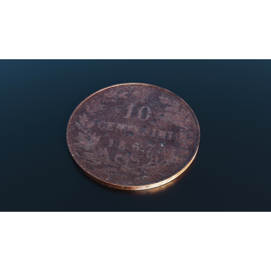 Italian Centesimi Coin 3D Model – Low Poly Scanned Asset, FBX - View 5