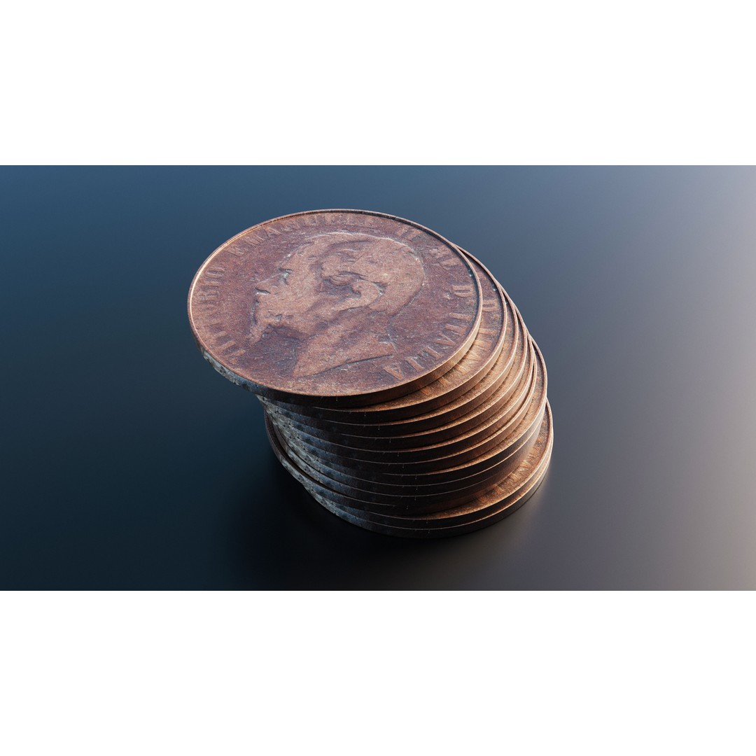 Italian Centesimi Coin 3D Model – Low Poly Scanned Asset, FBX - View 7
