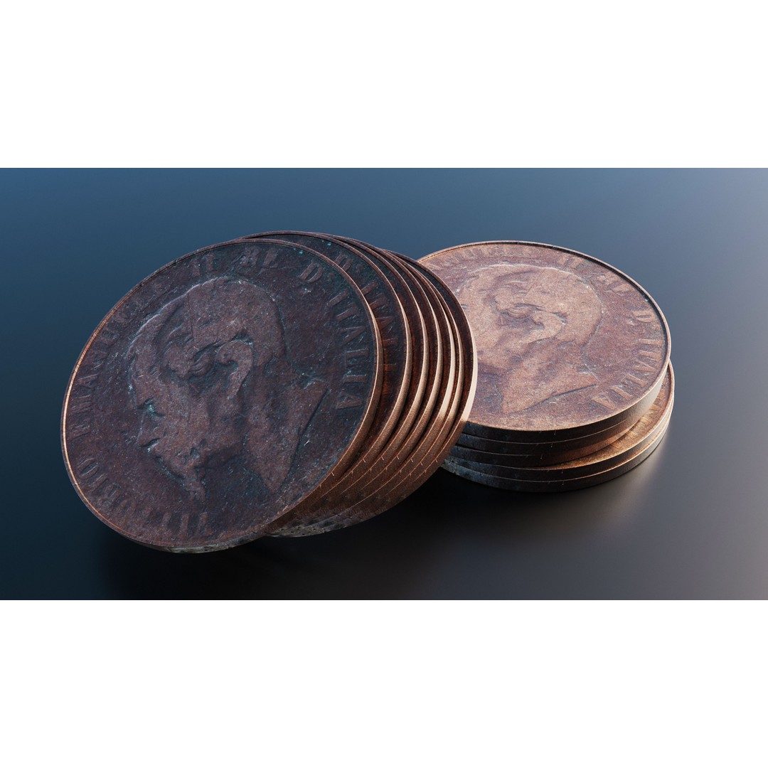 Italian Centesimi Coin 3D Model – Low Poly Scanned Asset, FBX - View 9