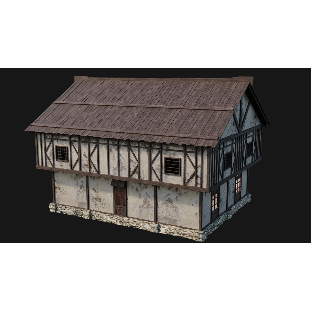 Old Medieval Houses Pack 3D Model – Low Poly Game Asset, FBX & OBJ - View 12