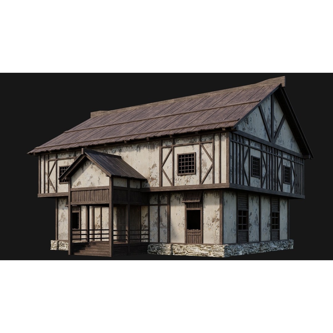 Old Medieval Houses Pack 3D Model – Low Poly Game Asset, FBX & OBJ - View 13