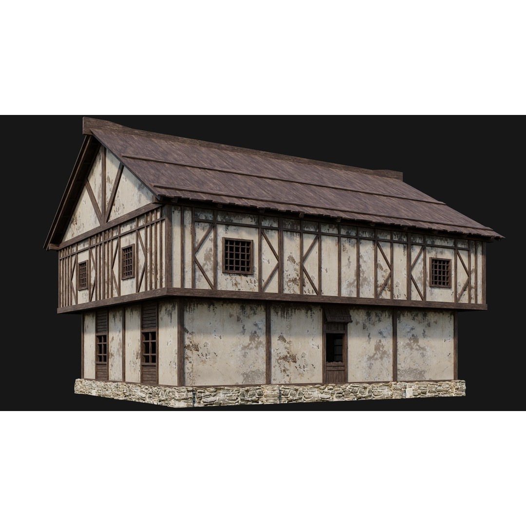 Old Medieval Houses Pack 3D Model – Low Poly Game Asset, FBX & OBJ - View 14