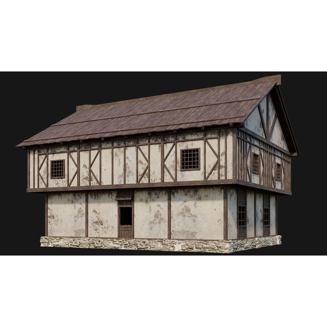 Old Medieval Houses Pack 3D Model – Low Poly Game Asset, FBX & OBJ - View 15
