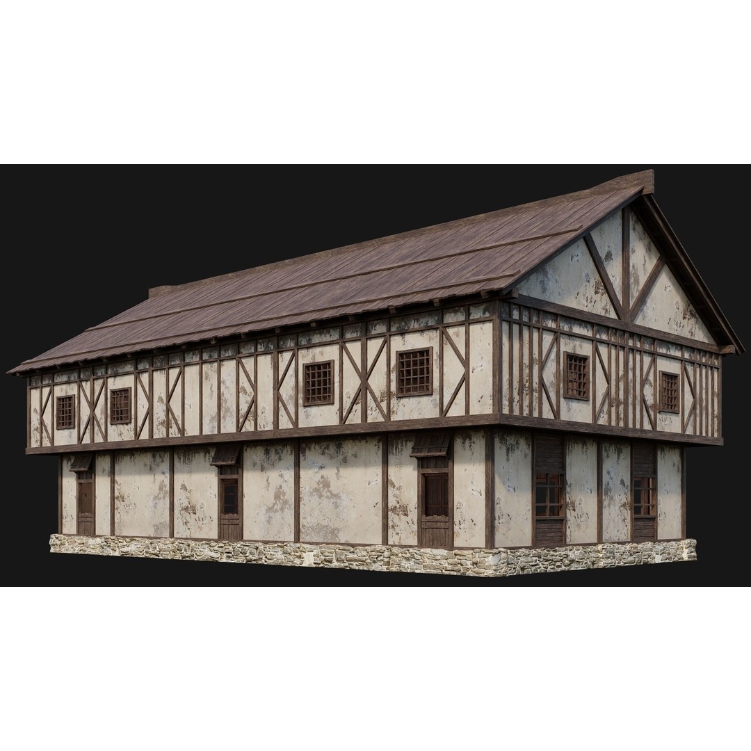 Old Medieval Houses Pack 3D Model – Low Poly Game Asset, FBX & OBJ - View 22