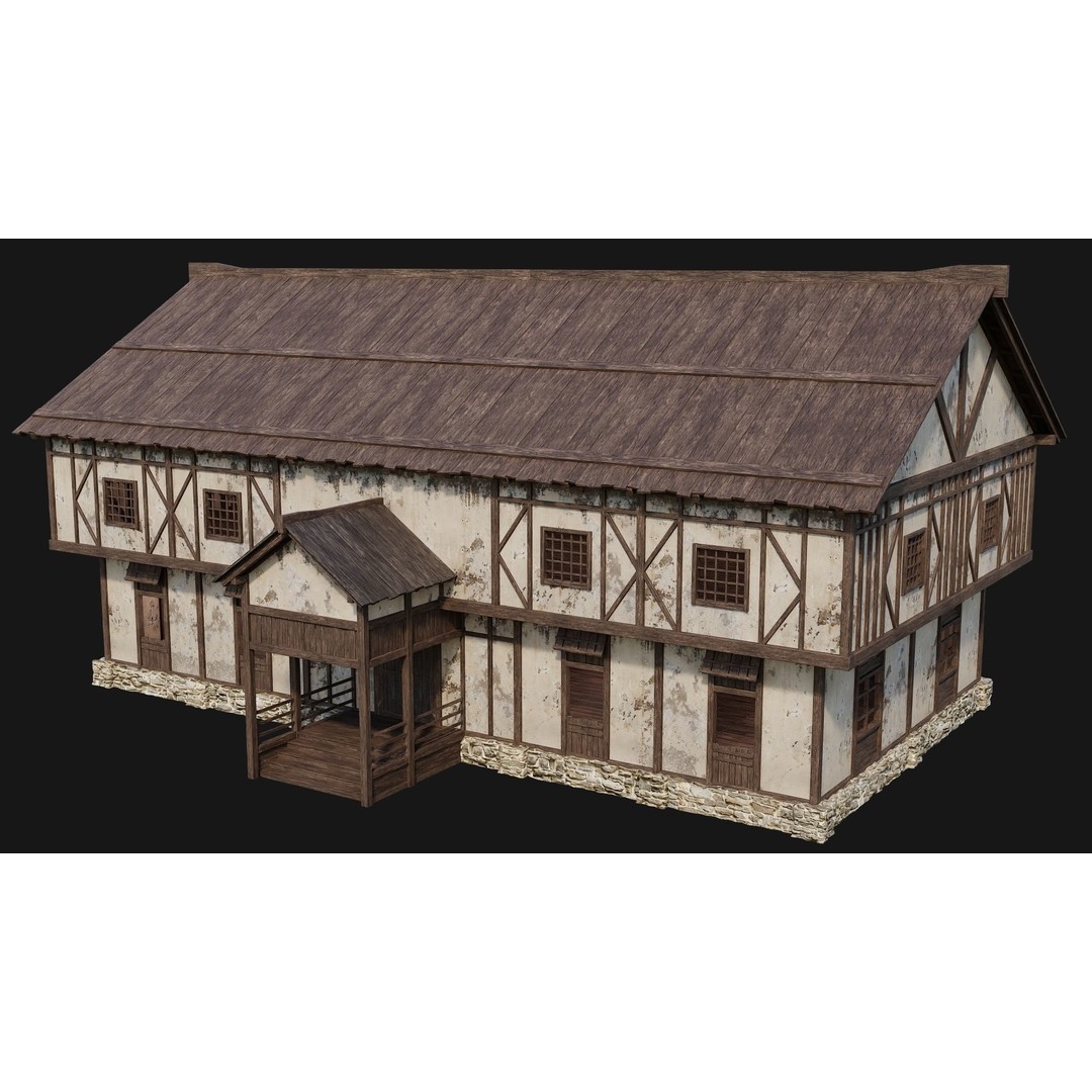 Old Medieval Houses Pack 3D Model – Low Poly Game Asset, FBX & OBJ - View 25