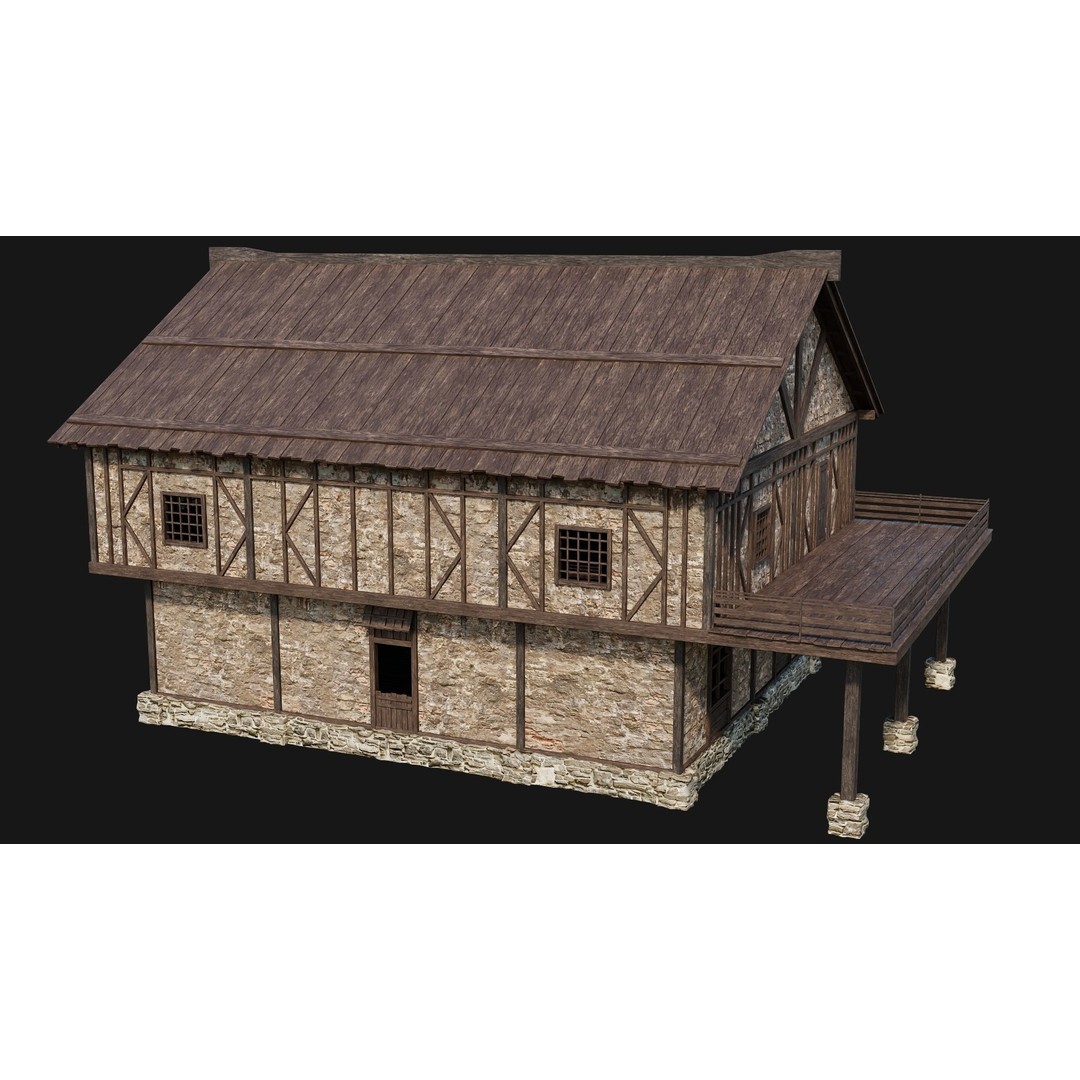 Old Medieval Houses Pack 3D Model – Low Poly Game Asset, FBX & OBJ - View 27