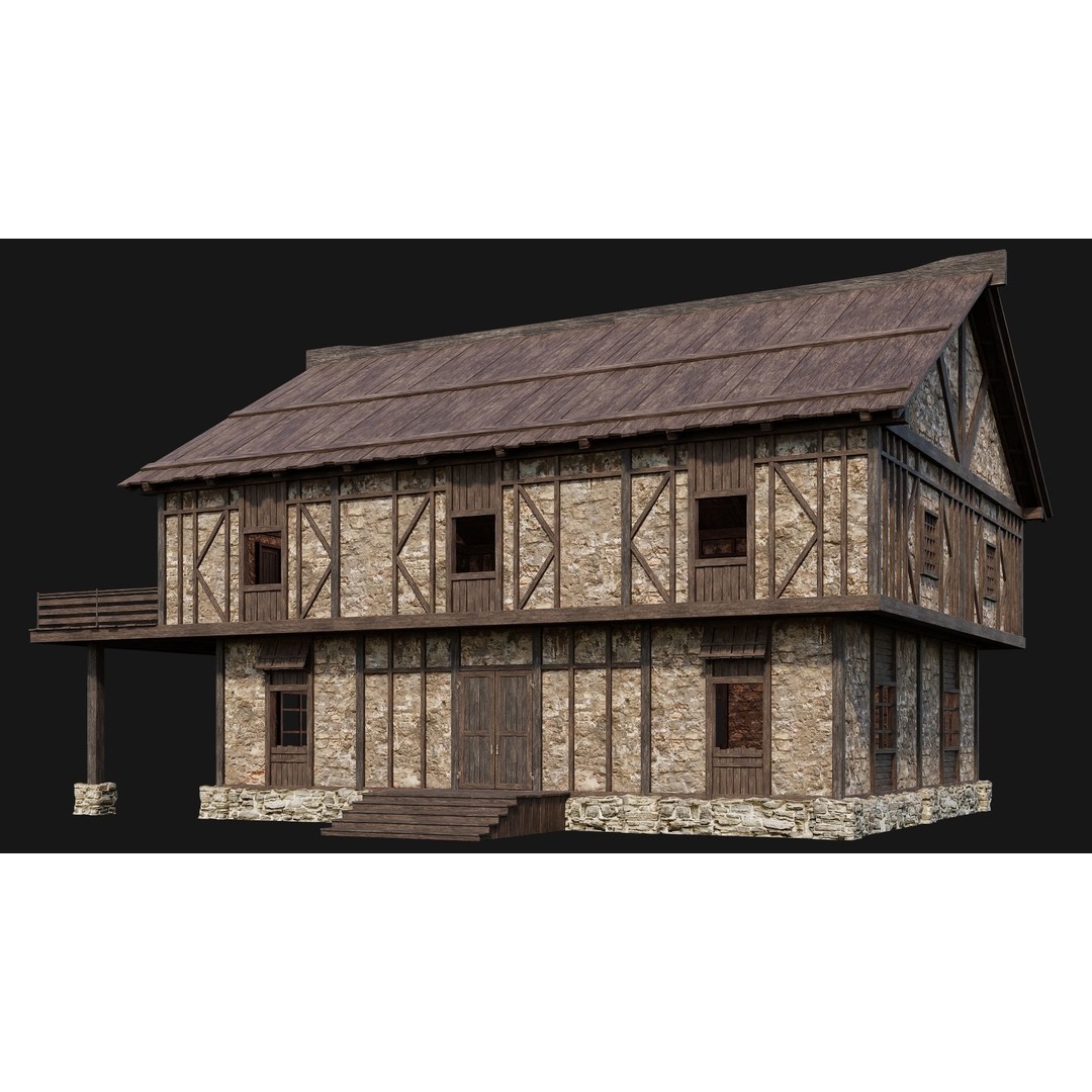 Old Medieval Houses Pack 3D Model – Low Poly Game Asset, FBX & OBJ - View 28