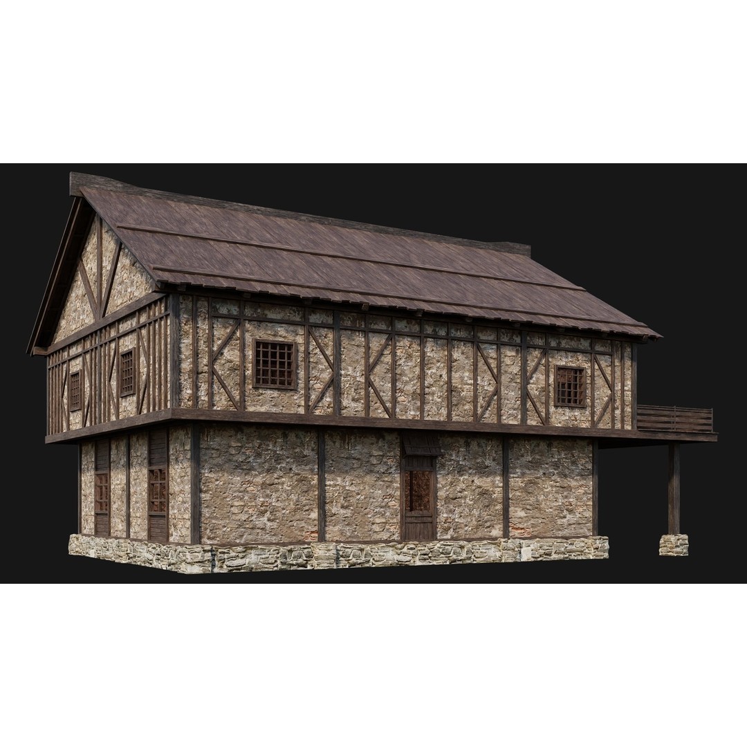 Old Medieval Houses Pack 3D Model – Low Poly Game Asset, FBX & OBJ - View 29