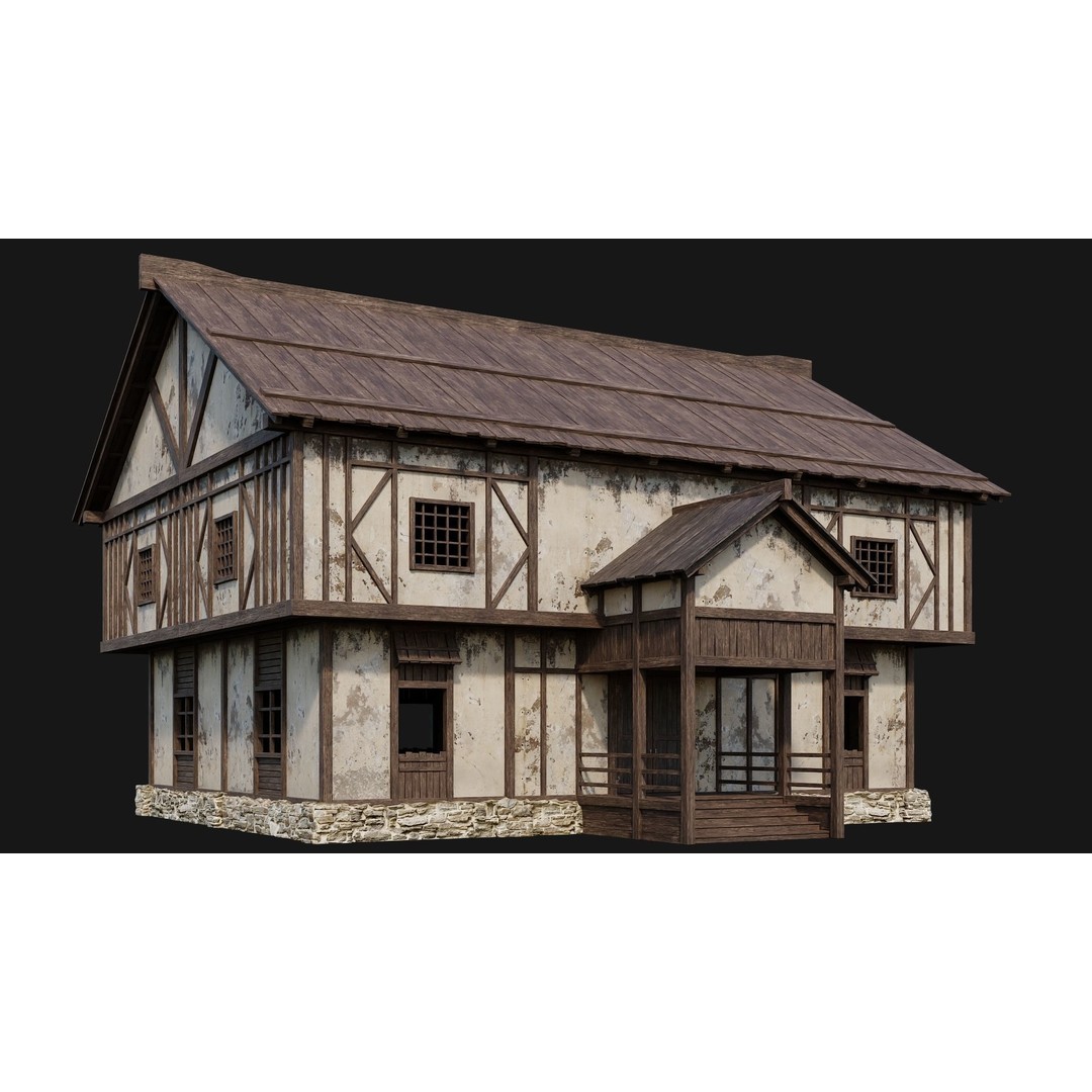 Old Medieval Houses Pack 3D Model – Low Poly Game Asset, FBX & OBJ - View 3