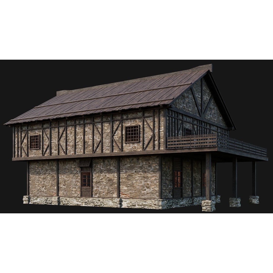 Old Medieval Houses Pack 3D Model – Low Poly Game Asset, FBX & OBJ - View 30